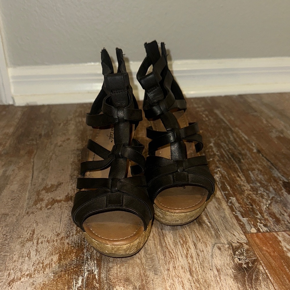 American Eagle by Payless Black Strappy Wedges